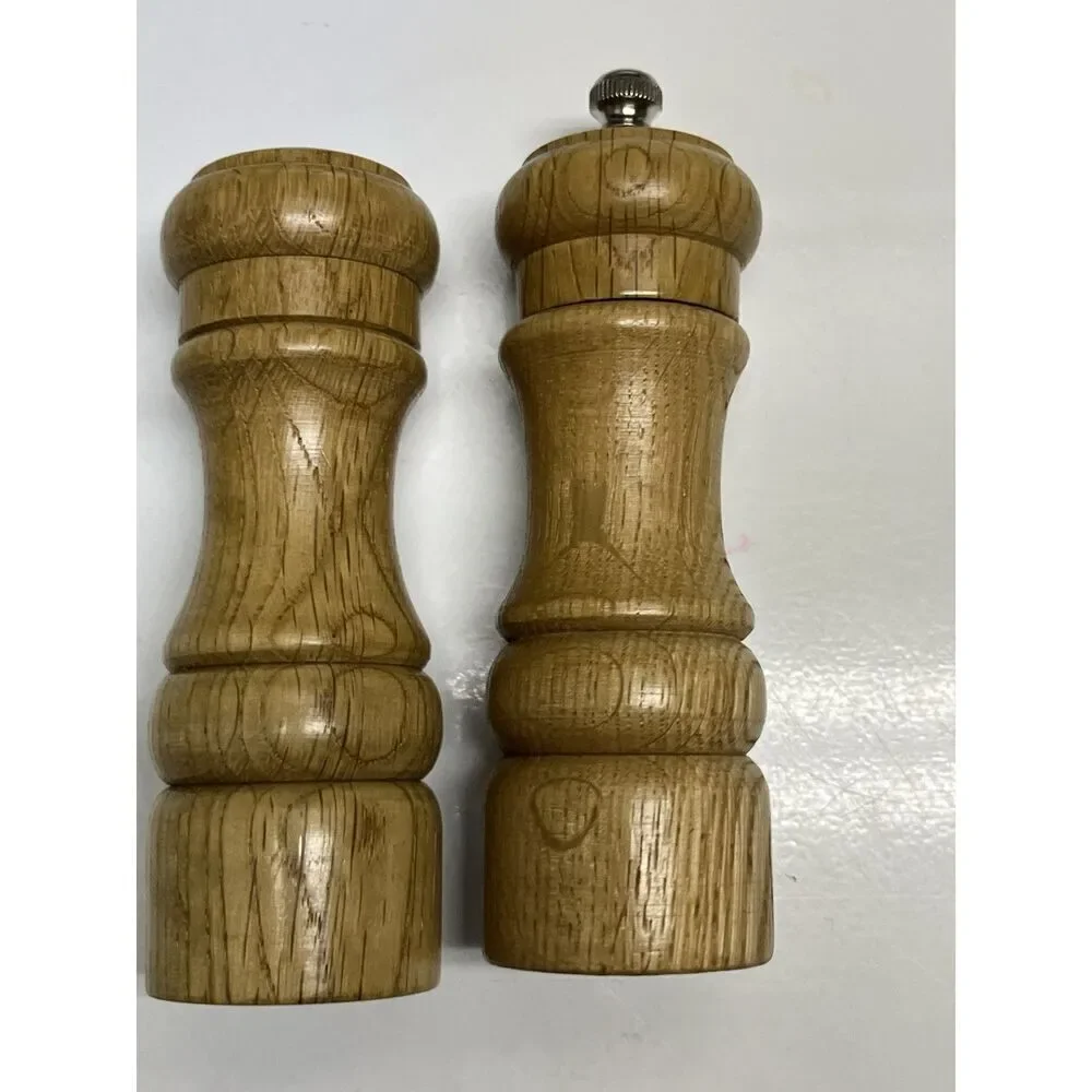 Olde Thompson Light Wood Vintage Salt Shaker Pepper Grinder Mill Set